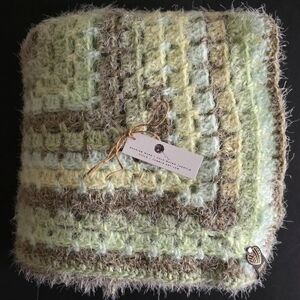 Handmade Open Field Latte Cake Knit Blanket in Soft Greens and Browns